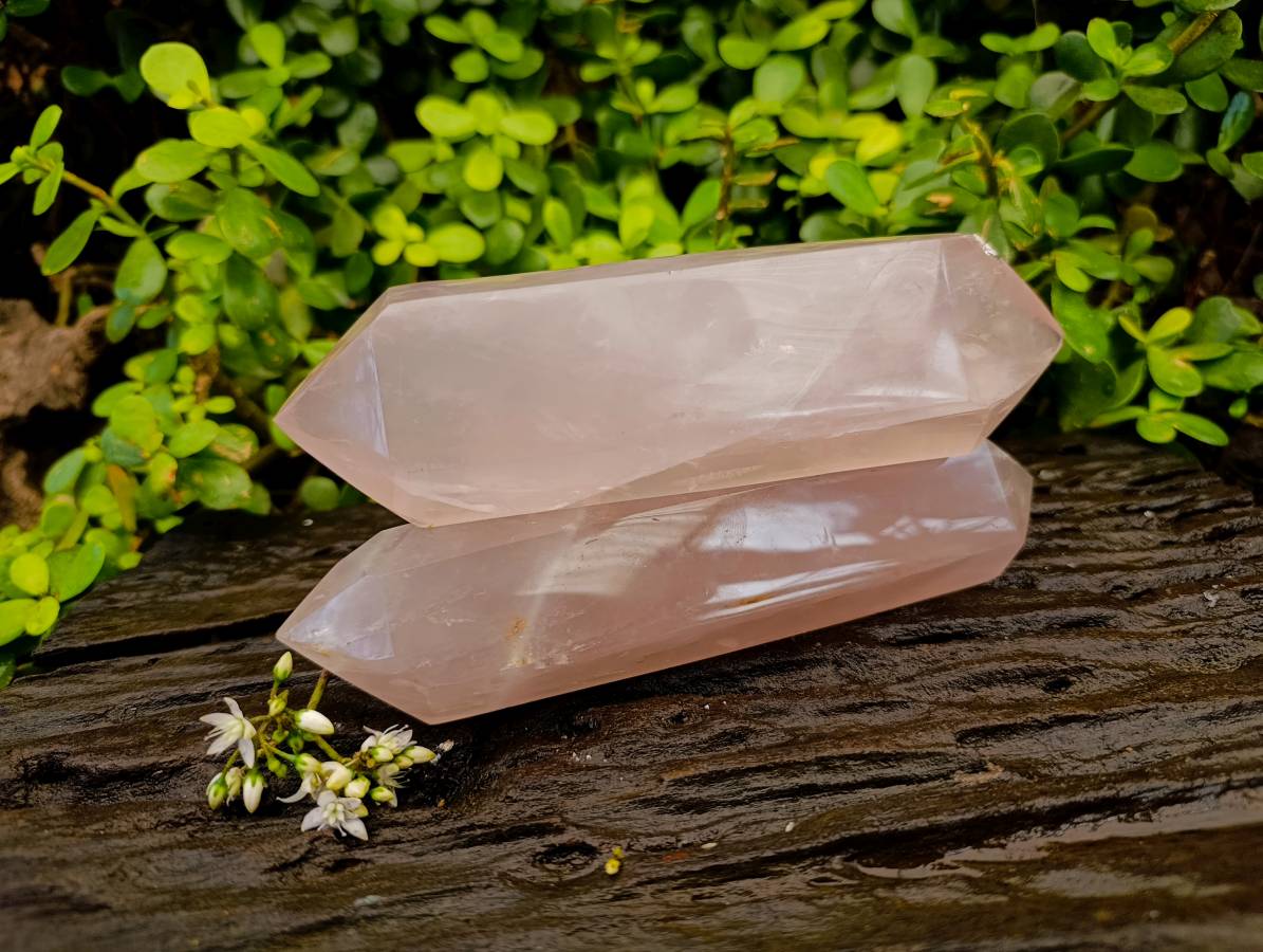 Polished Double Terminated Rose Quartz Points x 2 Madagascar - Toprock Gemstones and Minerals 