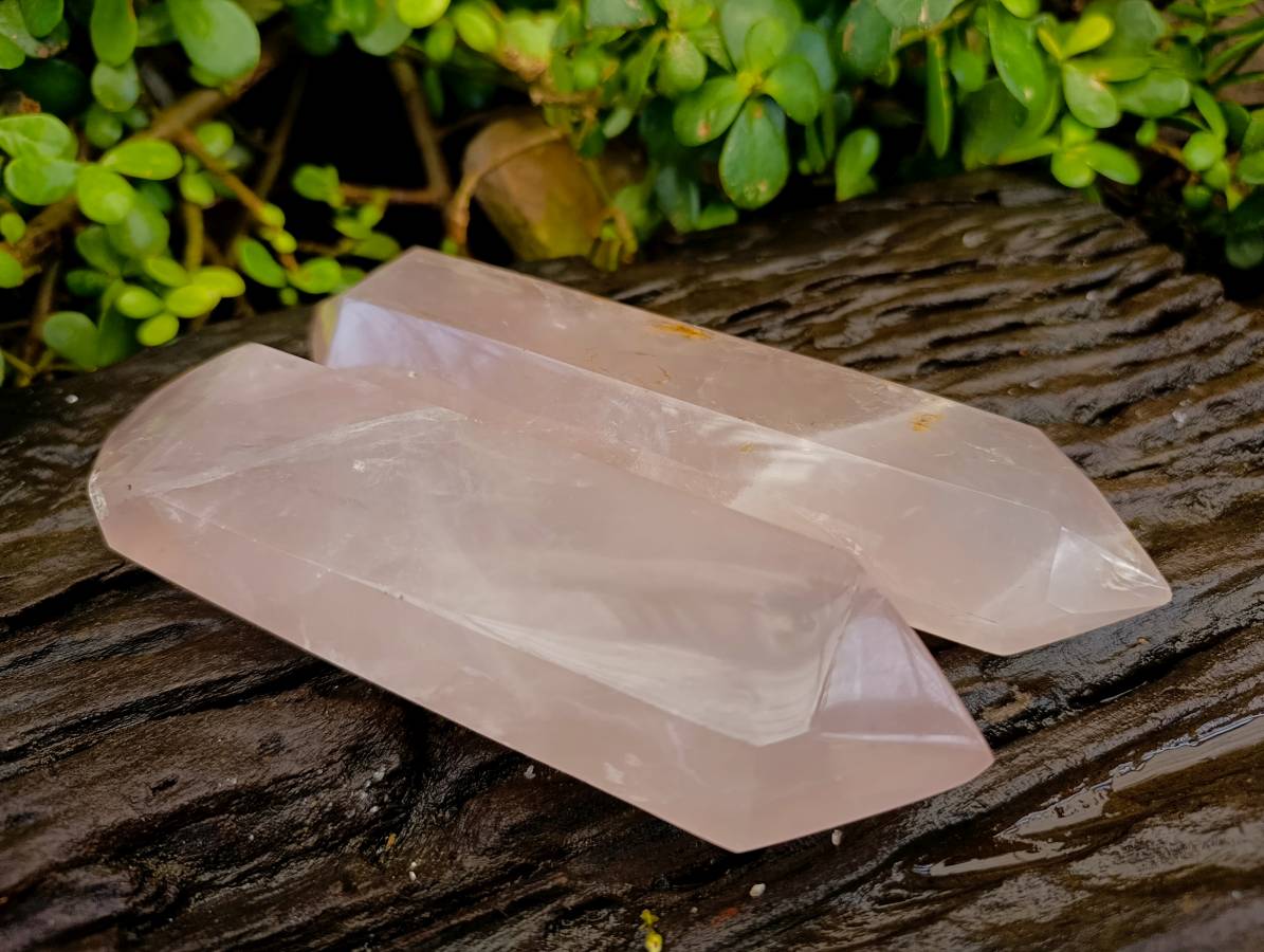Polished Double Terminated Rose Quartz Points x 2 Madagascar - Toprock Gemstones and Minerals 