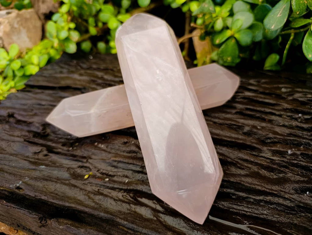 Polished Double Terminated Rose Quartz Points x 2 Madagascar - Toprock Gemstones and Minerals 