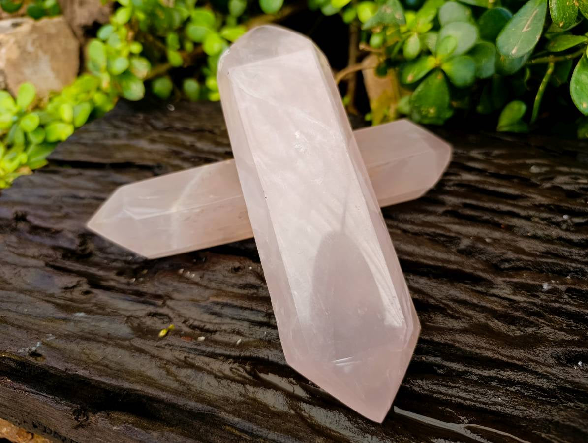 Polished Double Terminated Rose Quartz Points x 2 Madagascar - Toprock Gemstones and Minerals 