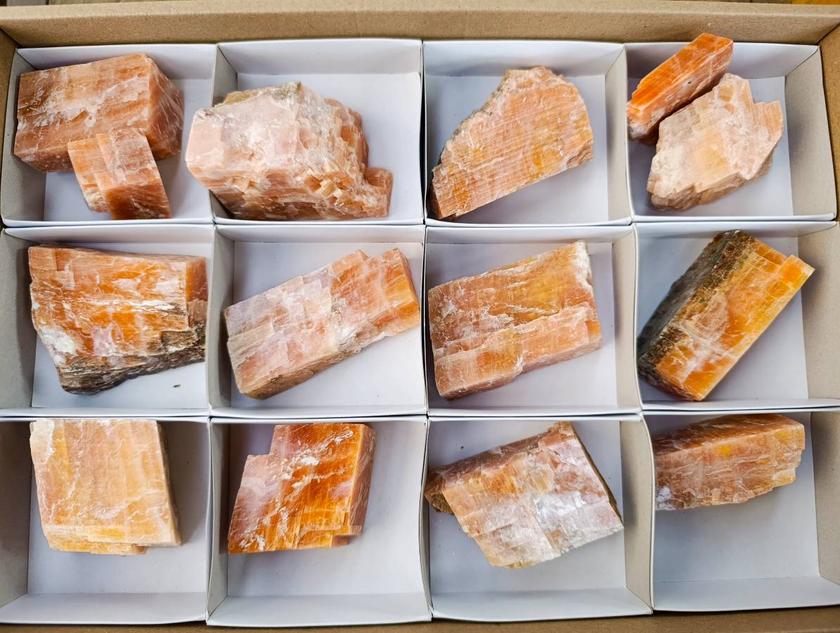 Natural Sunset Orange Calcite Specimens x 14 From Spitzkop, Namibia - Toprock Gemstones and Minerals 