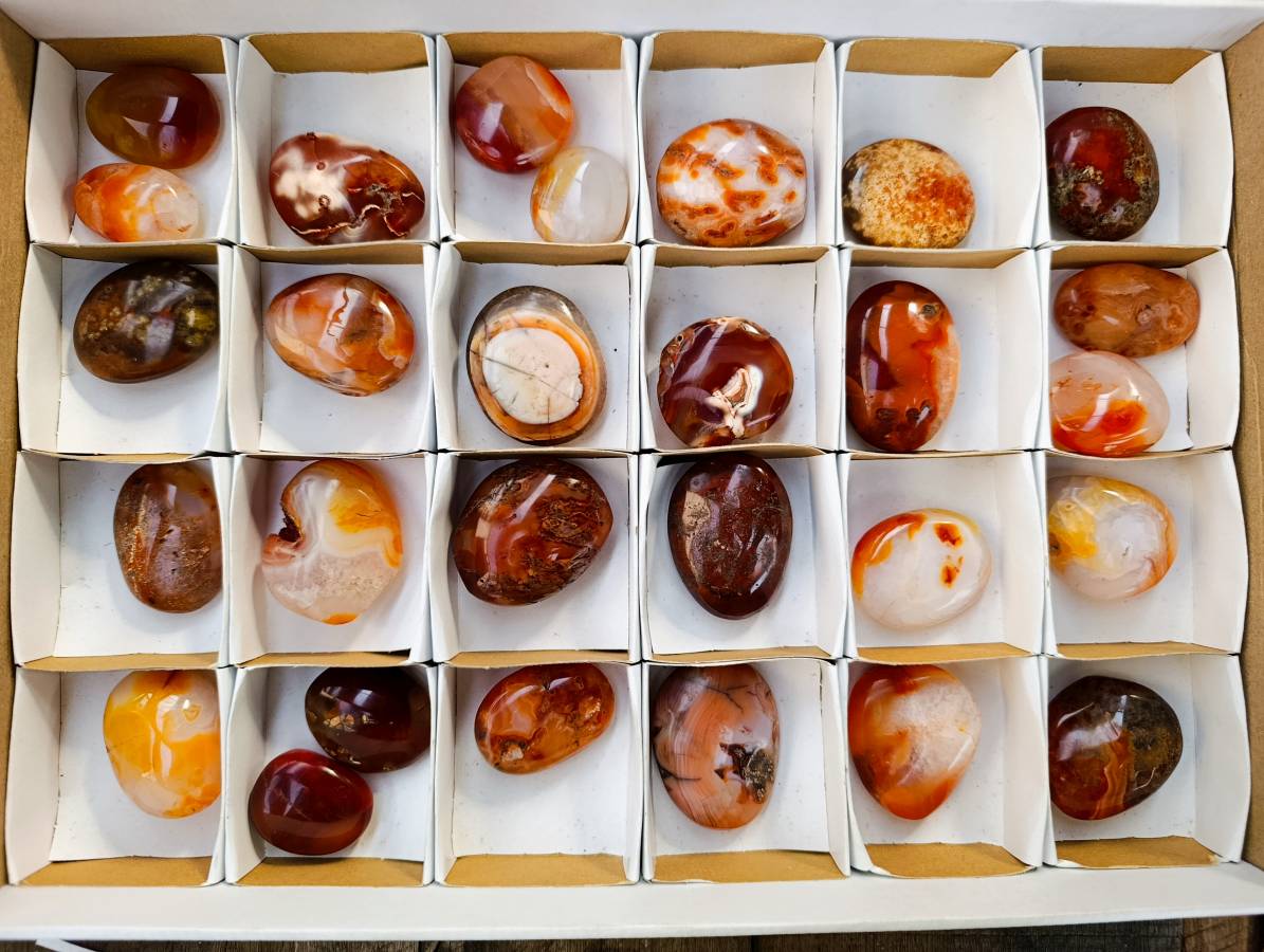 Polished Carnelian Agate Palm Stones x 28 From Madagascar - Toprock Gemstones and Minerals 