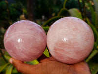 Polished Rose Quartz Spheres x 2 Madagascar