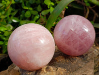 Polished Rose Quartz Spheres x 2 Madagascar