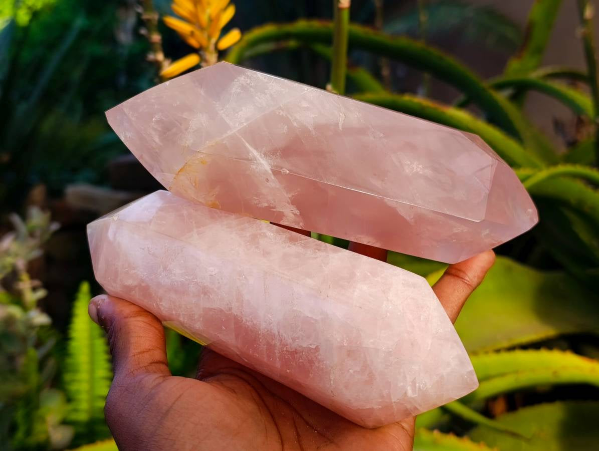Polished Double Terminated Rose Quartz Points x 2 Madagascar - Toprock Gemstones and Minerals 