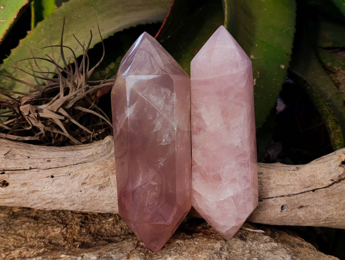 Polished Double Terminated Rose Quartz Points x 2 Madagascar - Toprock Gemstones and Minerals 