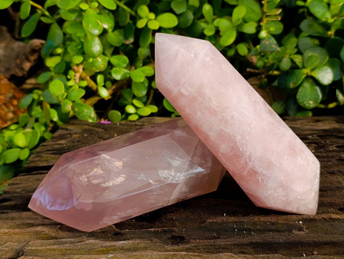 Polished Double Terminated Rose Quartz Points x 2 Madagascar - Toprock Gemstones and Minerals 
