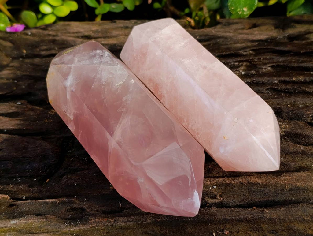Polished Double Terminated Rose Quartz Points x 2 Madagascar - Toprock Gemstones and Minerals 
