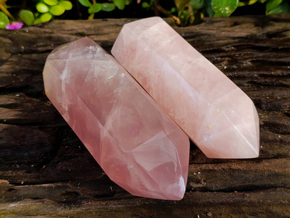Polished Double Terminated Rose Quartz Points x 2 Madagascar - Toprock Gemstones and Minerals 