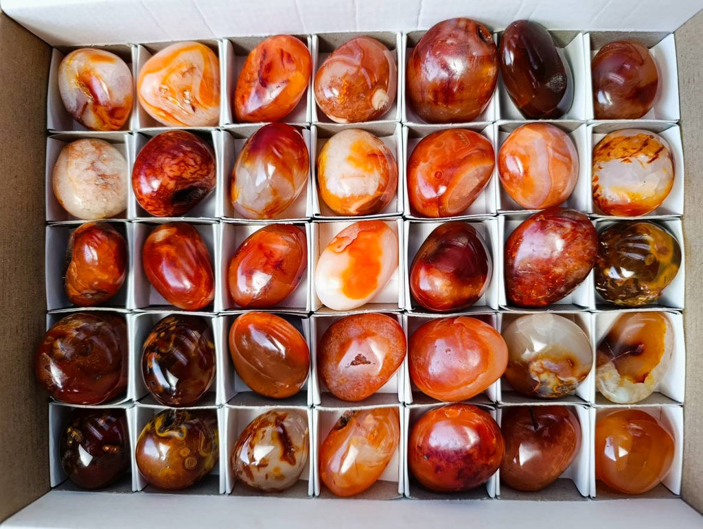 Polished Carnelian Agate Palm Stones x 35 From Madagascar - Toprock Gemstones and Minerals 