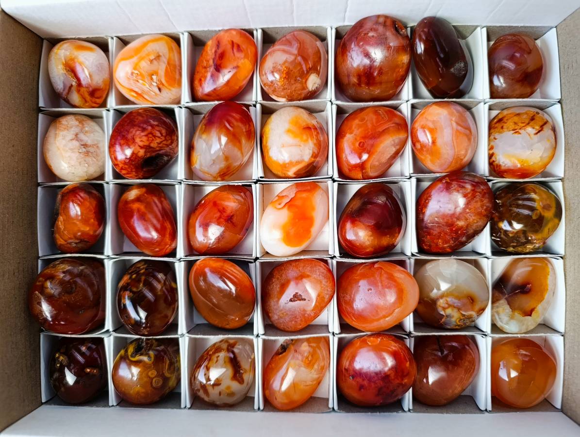 Polished Carnelian Agate Palm Stones x 35 From Madagascar - Toprock Gemstones and Minerals 
