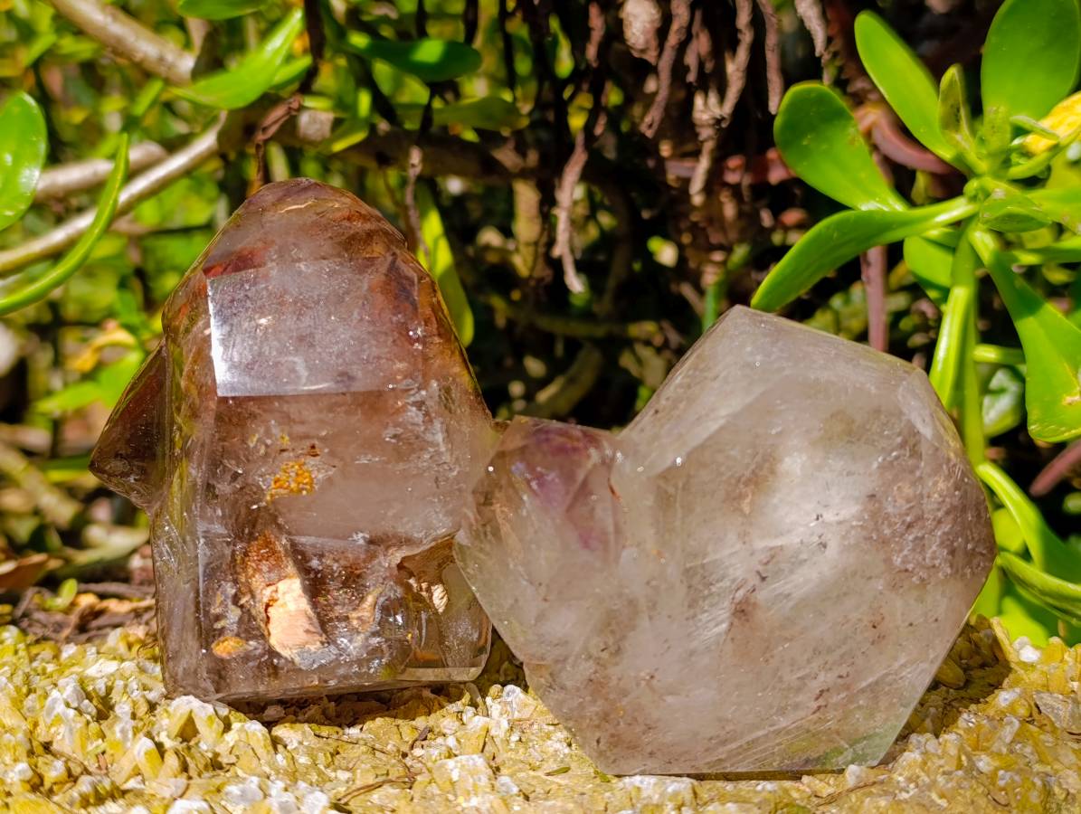 Polished Smokey Window Quartz Crystals x 2 From Akansobe, Madagascar - Toprock Gemstones and Minerals 