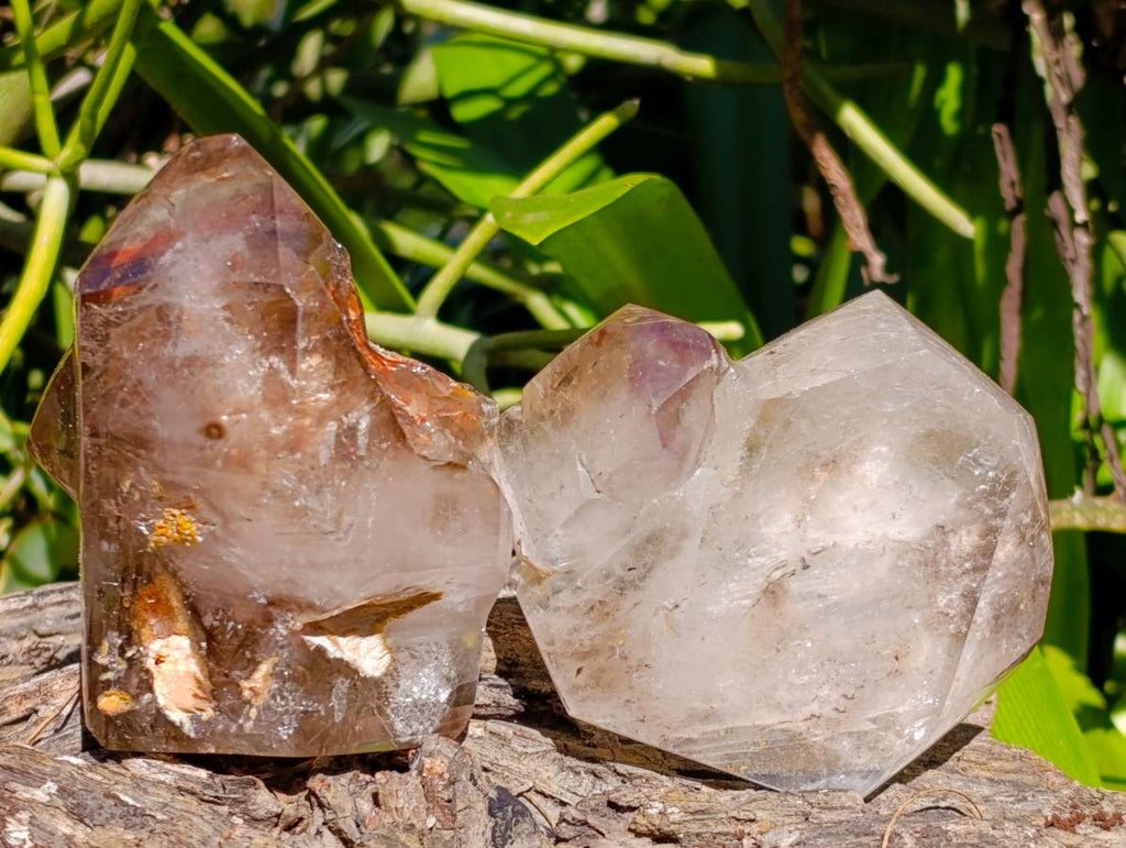 Polished Smokey Window Quartz Crystals x 2 From Akansobe, Madagascar - Toprock Gemstones and Minerals 