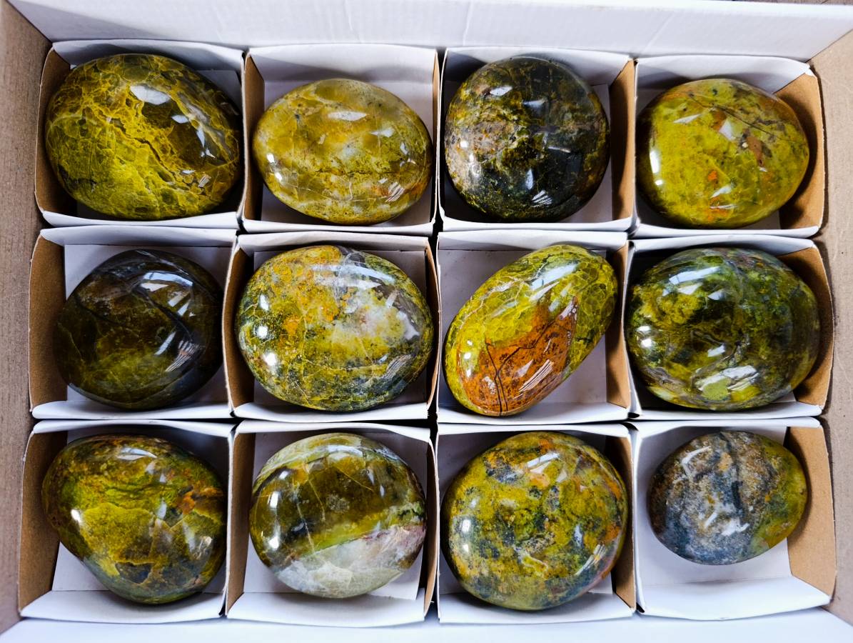 Polished Green Opal Palm Stones x 12 From Betroka, Madagascar - Toprock Gemstones and Minerals 
