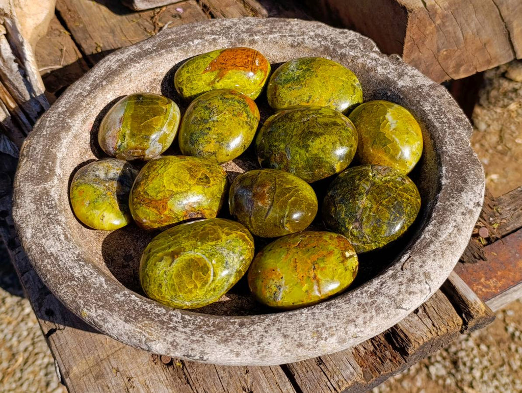 Polished Green Opal Palm Stones x 12 From Betroka, Madagascar - Toprock Gemstones and Minerals 