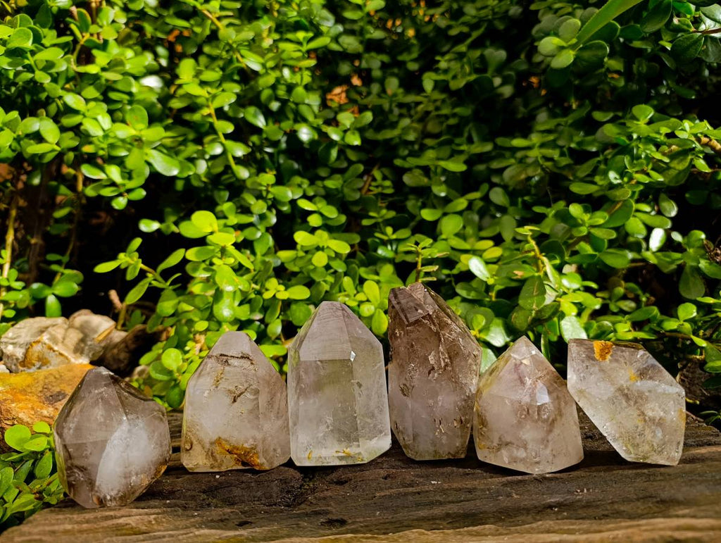 Polished Clear & Smokey Quartz Crystals x 6 From Madagascar - Toprock Gemstones and Minerals 
