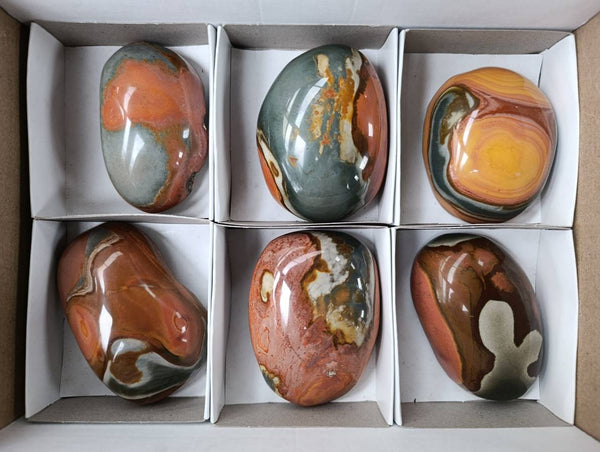 Polished On One Side Polychrome Jasper x 6 From Mahajanga, Madagascar