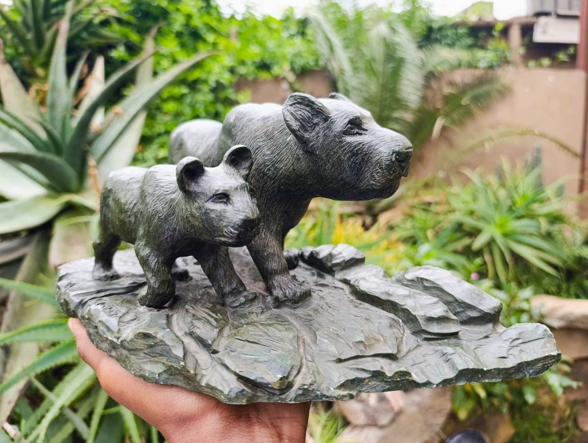 Hand Made Green Verdite Lioness Carving x 1 From Zimbabwe - Toprock Gemstones and Minerals 