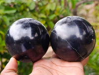 Polished Black Basalt Spheres x 3 From Madagascar