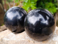 Polished Black Basalt Spheres x 3 From Madagascar