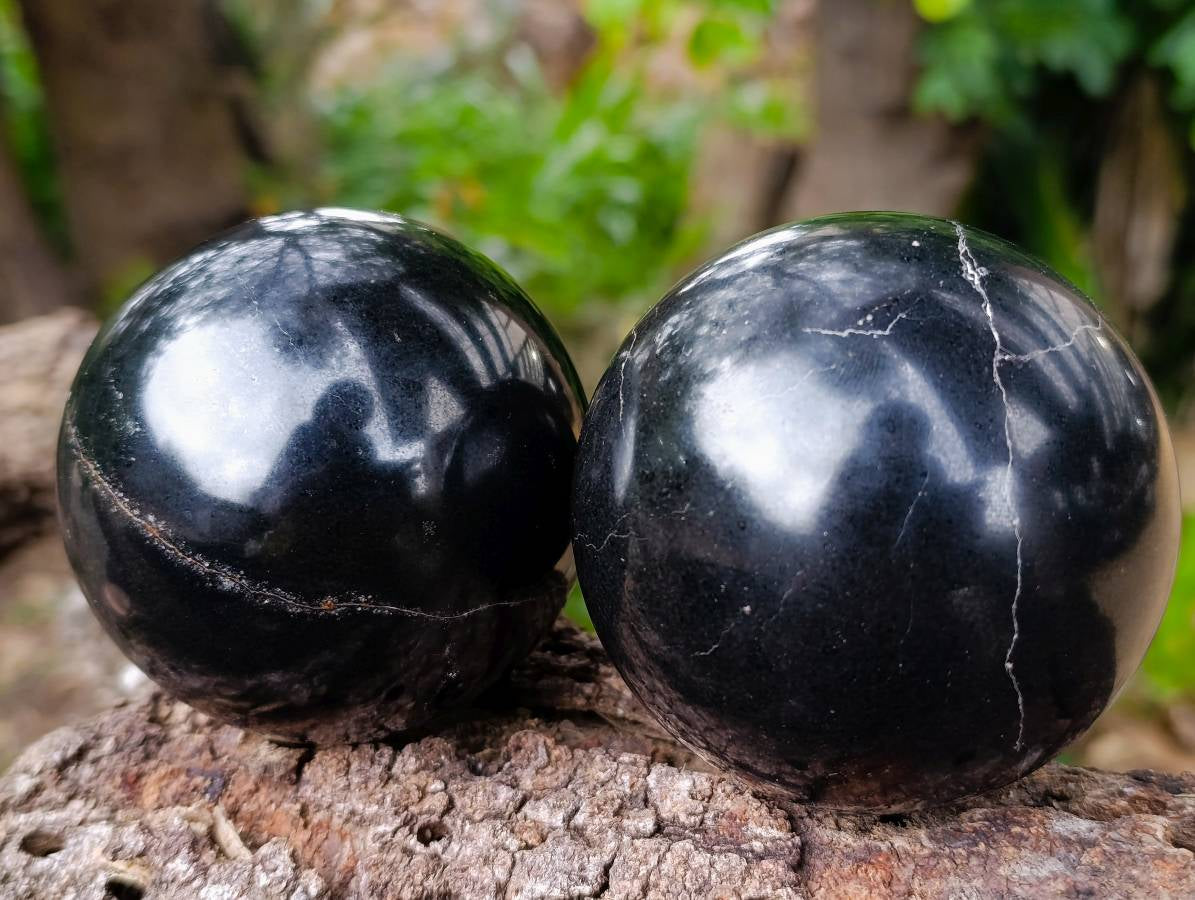 Polished Black Basalt Spheres x 3 From Madagascar - Toprock Gemstones and Minerals 