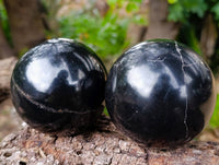 Polished Black Basalt Spheres x 3 From Madagascar