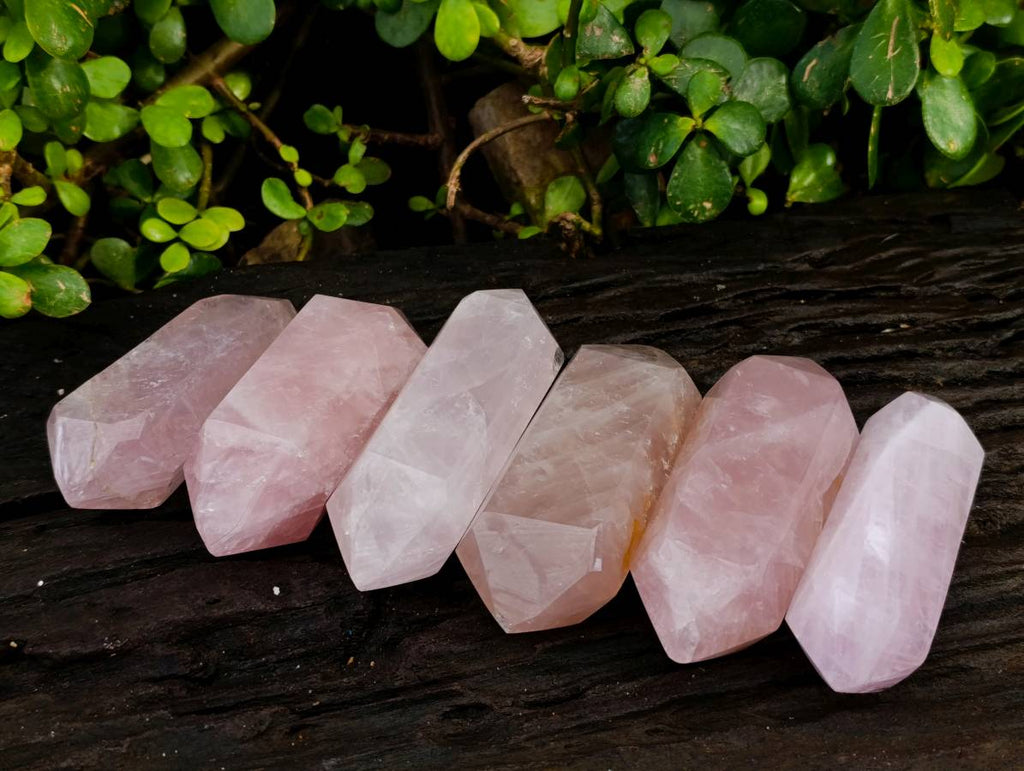 Polished Double Terminated Rose Quartz Points x 6 Madagascar - Toprock Gemstones and Minerals 