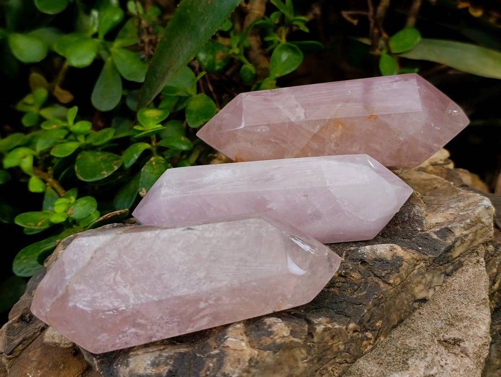 Polished Double Terminated Rose Quartz Points x 6 Madagascar - Toprock Gemstones and Minerals 
