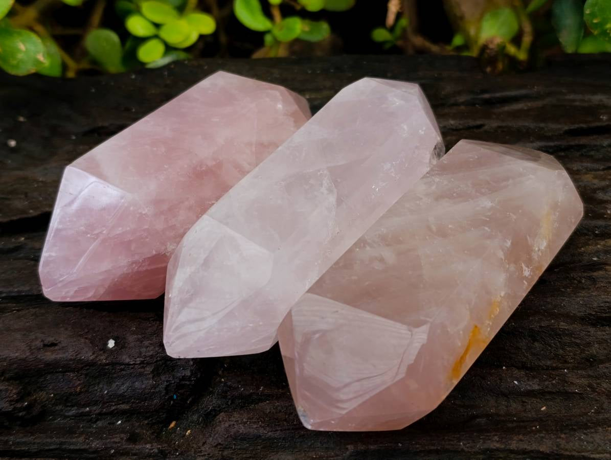 Polished Double Terminated Rose Quartz Points x 6 Madagascar - Toprock Gemstones and Minerals 