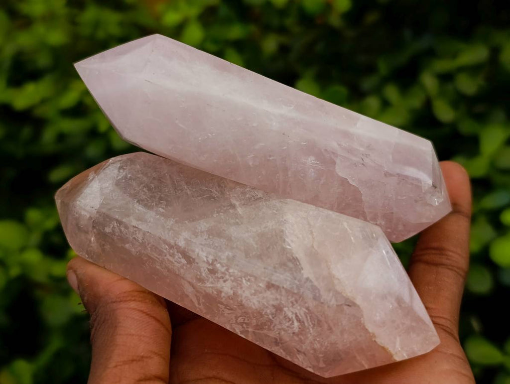 Polished Double Terminated Rose Quartz Points x 6 Madagascar - Toprock Gemstones and Minerals 