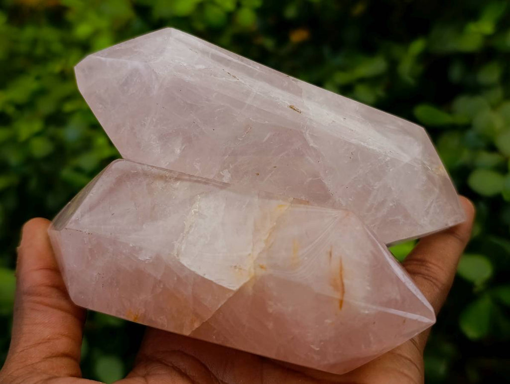 Polished Double Terminated Rose Quartz Points x 6 Madagascar - Toprock Gemstones and Minerals 
