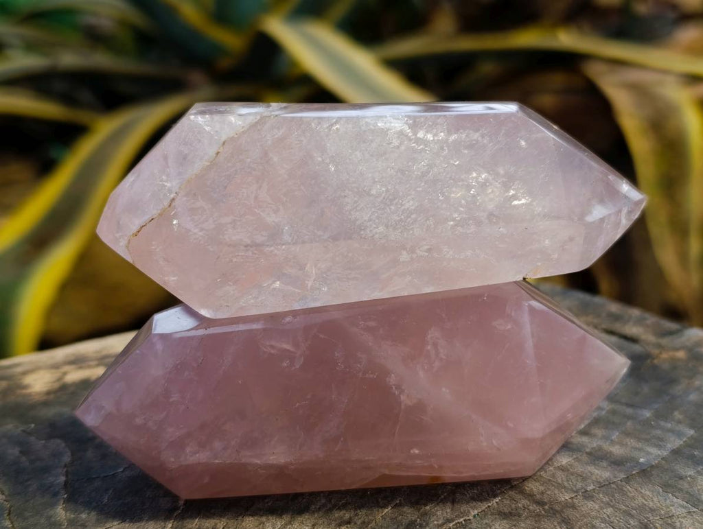Polished Double Terminated Rose Quartz Points x 6 Madagascar - Toprock Gemstones and Minerals 