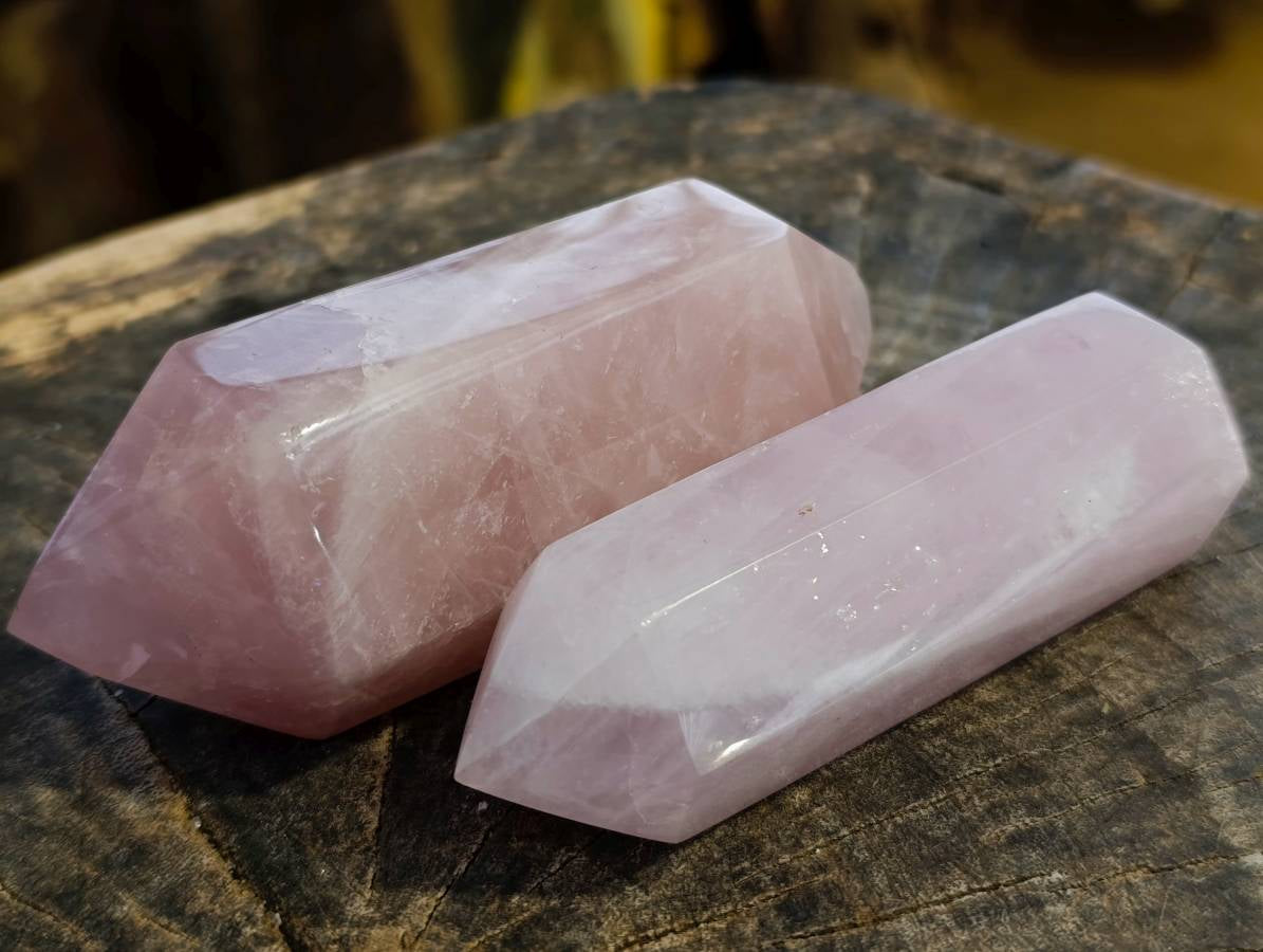 Polished Double Terminated Rose Quartz Points x 6 Madagascar - Toprock Gemstones and Minerals 