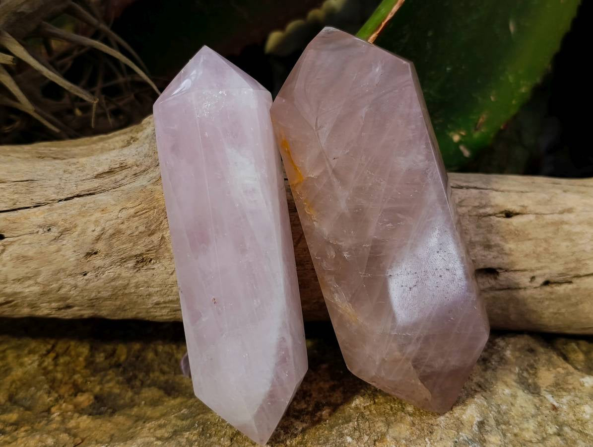 Polished Double Terminated Rose Quartz Points x 6 Madagascar - Toprock Gemstones and Minerals 