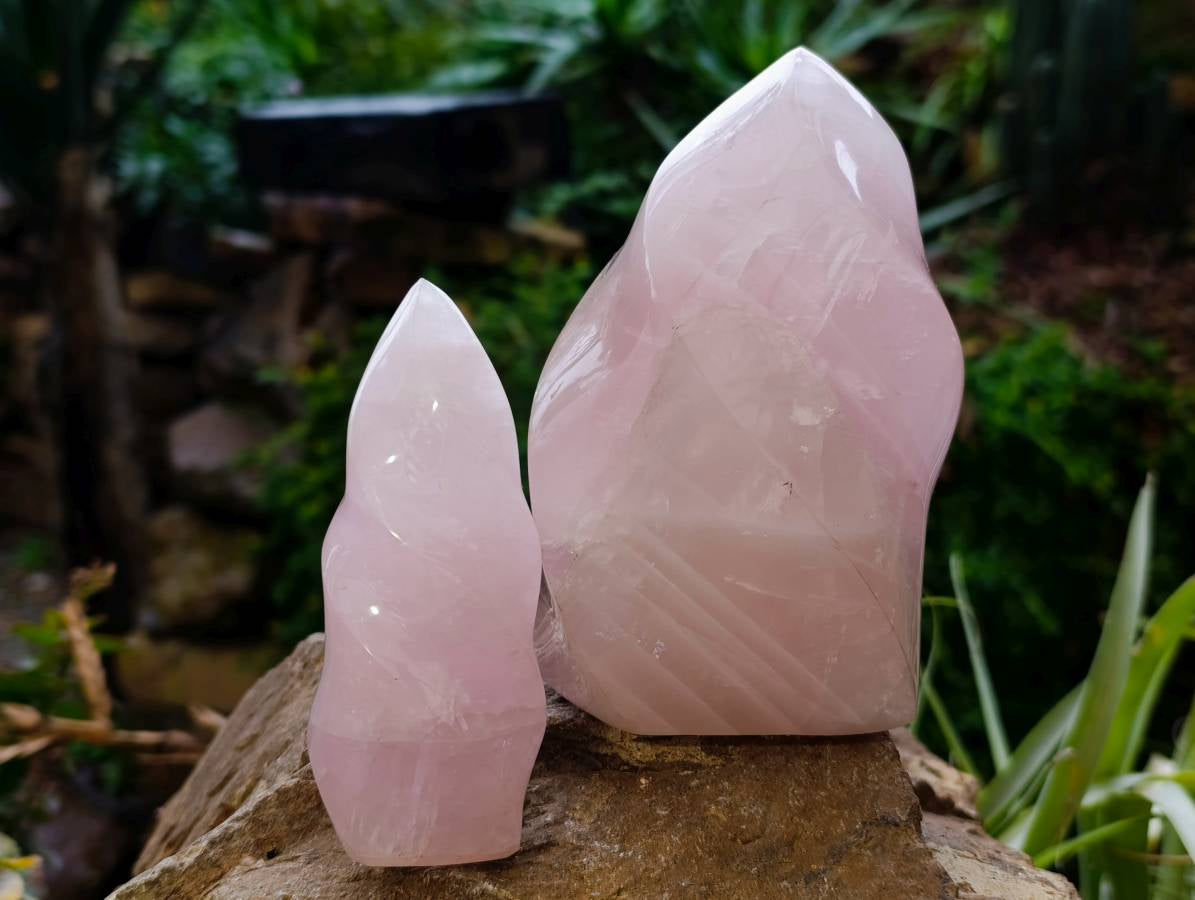 Polished Rose Quartz Flames x 2 From Madagascar - Toprock Gemstones and Minerals 