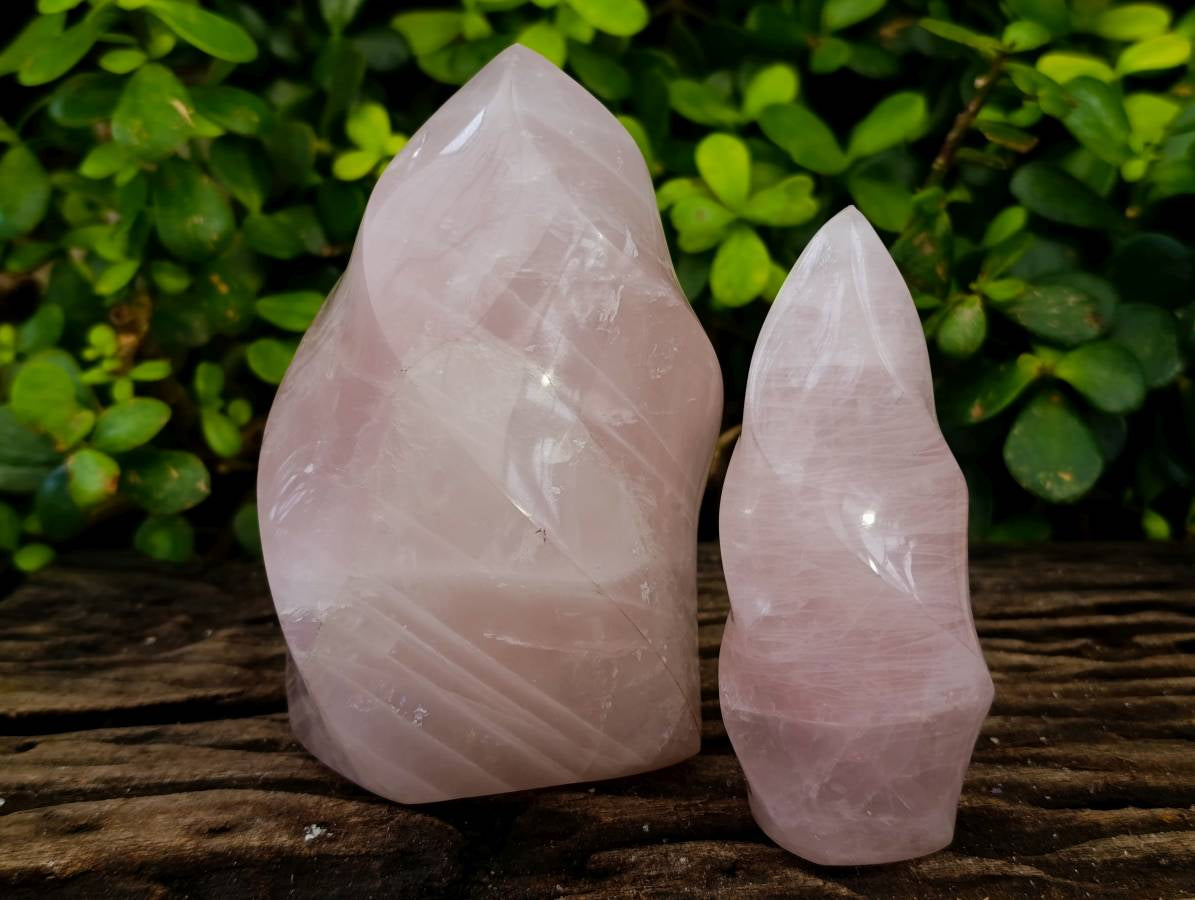 Polished Rose Quartz Flames x 2 From Madagascar - Toprock Gemstones and Minerals 