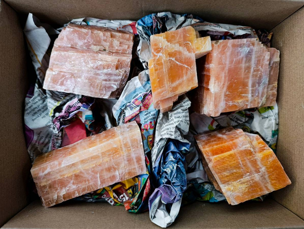 Natural Sunset Orange Calcite Specimens x 5 From Spitzkop, Namibia - Toprock Gemstones and Minerals 