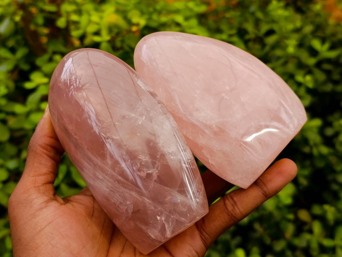 Polished Rose Quartz Standing Free Forms x 2 From Madagascar - Toprock Gemstones and Minerals 