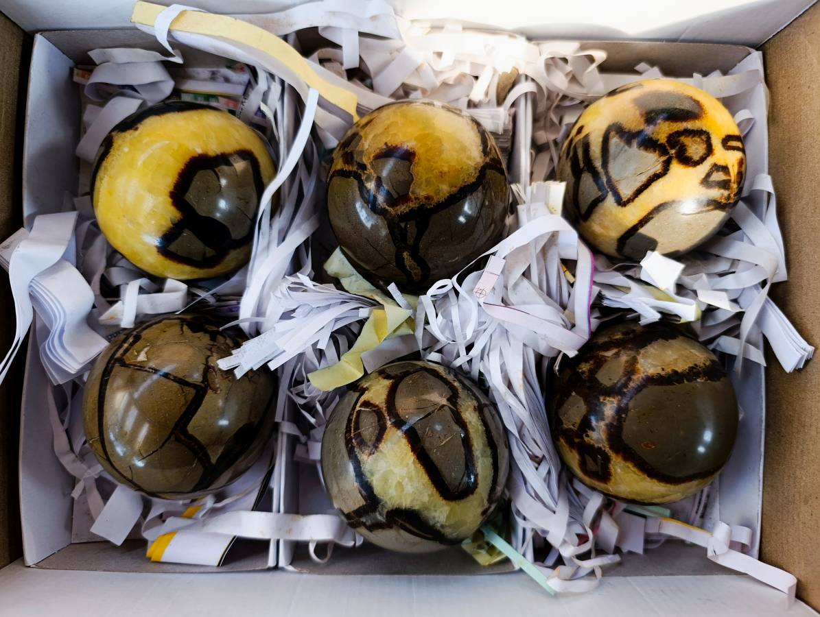 Polished Fossilized Septerye Spheres x 6 From Mahajanga, Madagascar - Toprock Gemstones and Minerals 