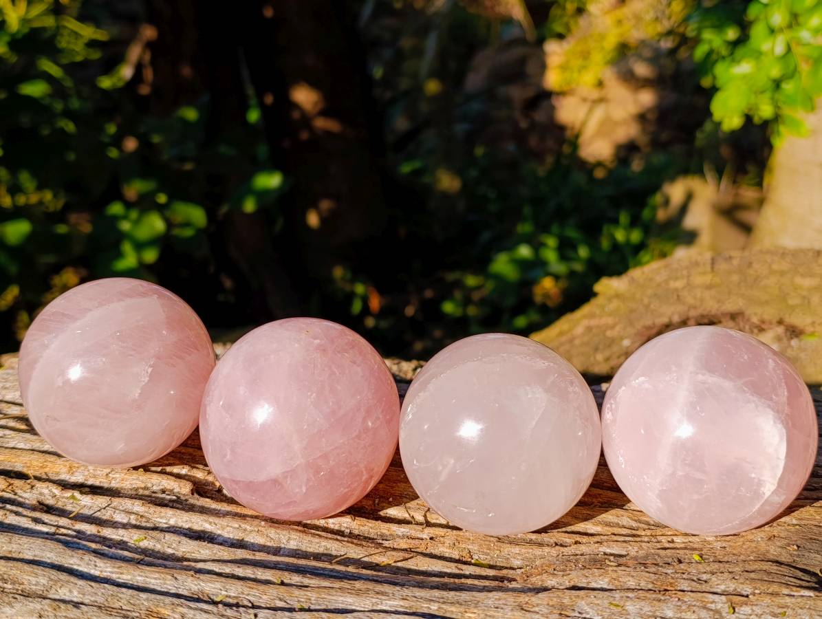 Polished Rose Quartz Spheres x 4 Madagascar - Toprock Gemstones and Minerals 