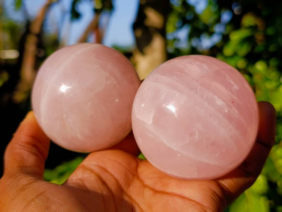 Polished Rose Quartz Spheres x 4 Madagascar - Toprock Gemstones and Minerals 