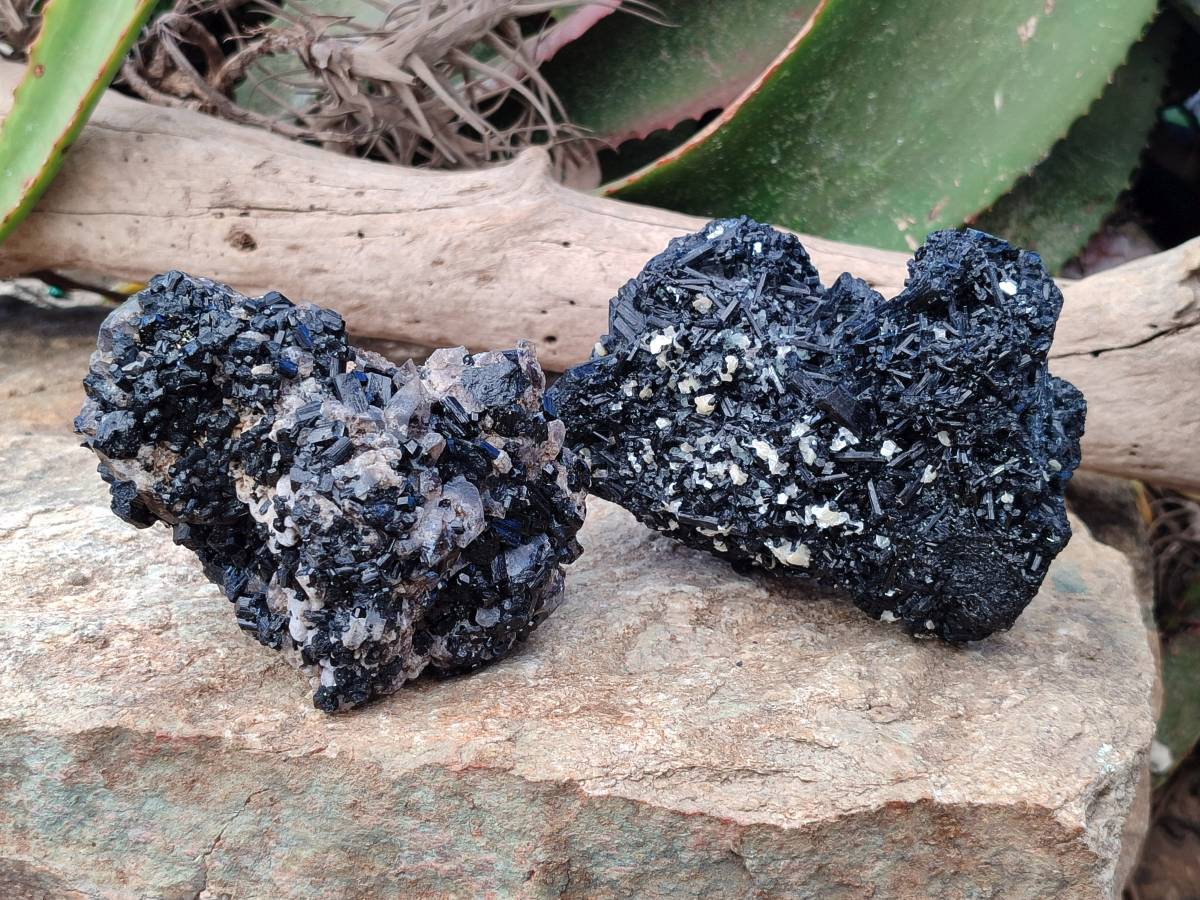 Natural Schorl Black Tourmaline With Cubic Fluorite Specimens x 2 From Namibia - Toprock Gemstones and Minerals 