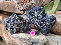 Natural Schorl Black Tourmaline With Cubic Fluorite Specimens x 2 From Namibia
