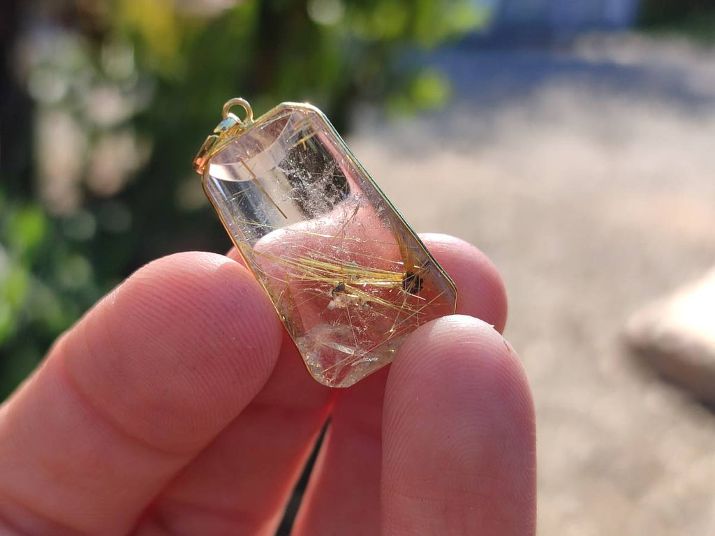 Hand Made Golden Rutile Quartz 9ct Gold Pendants x 5 From Madagascar - Toprock Gemstones and Minerals 