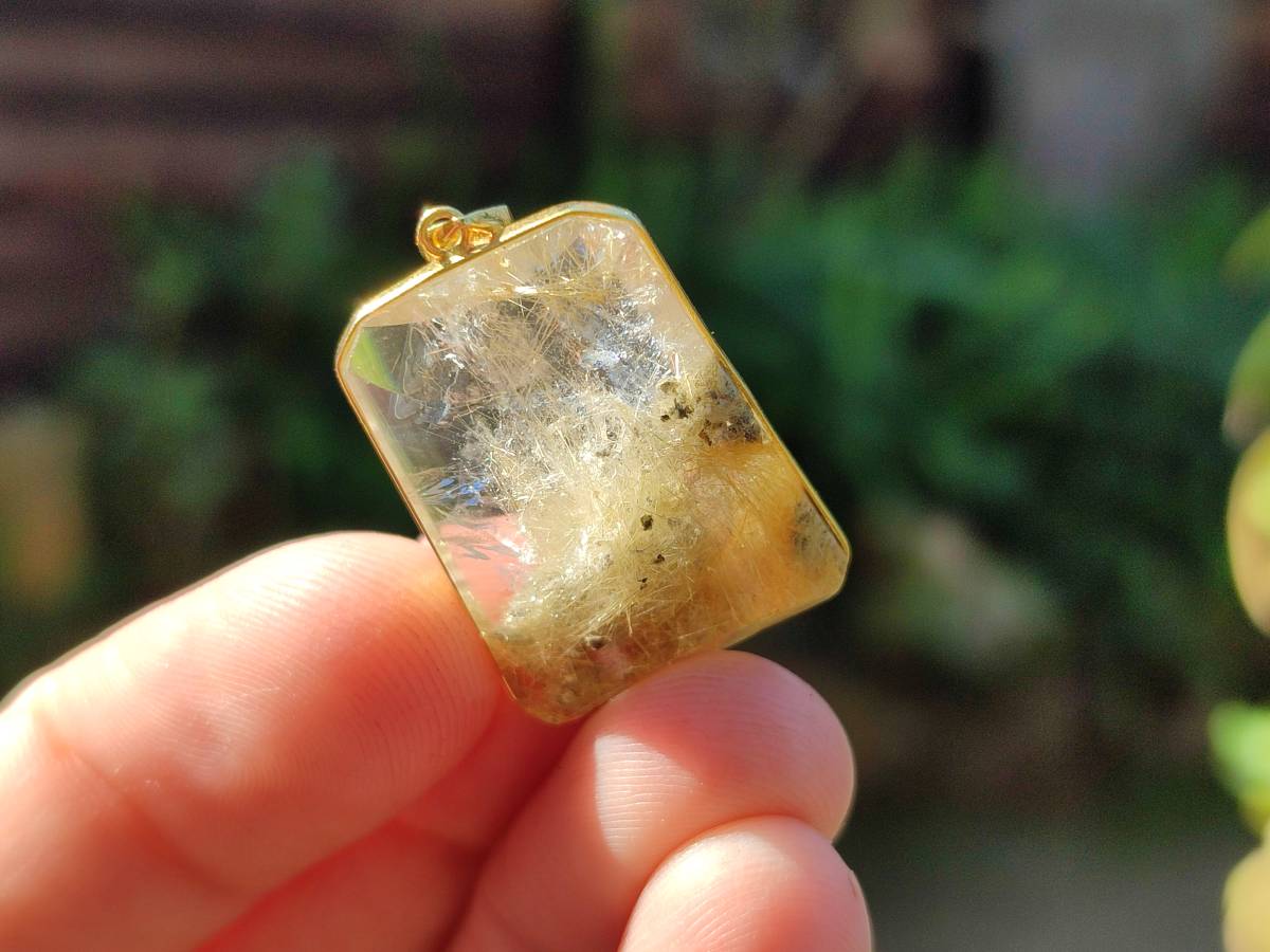 Hand Made Golden Rutile Quartz 9ct Gold Pendants x 5 From Madagascar - Toprock Gemstones and Minerals 