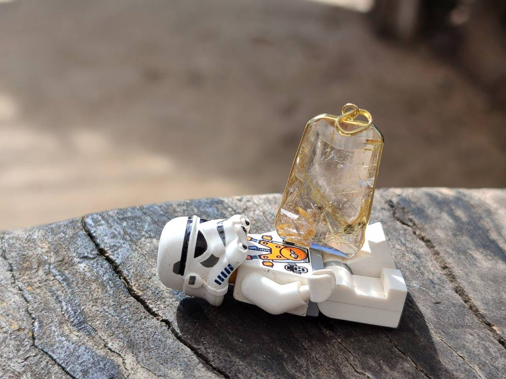 Hand Made Golden Rutile Quartz 9ct Gold Pendants x 5 From Madagascar - Toprock Gemstones and Minerals 