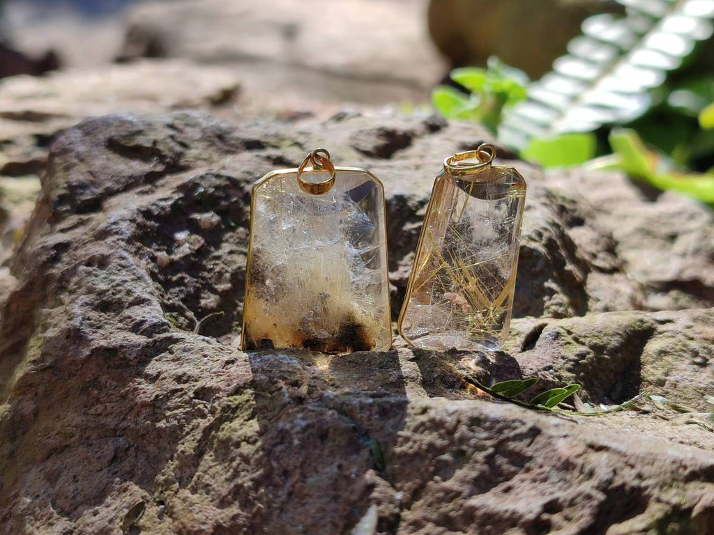 Hand Made Golden Rutile Quartz 9ct Gold Pendants x 5 From Madagascar - Toprock Gemstones and Minerals 