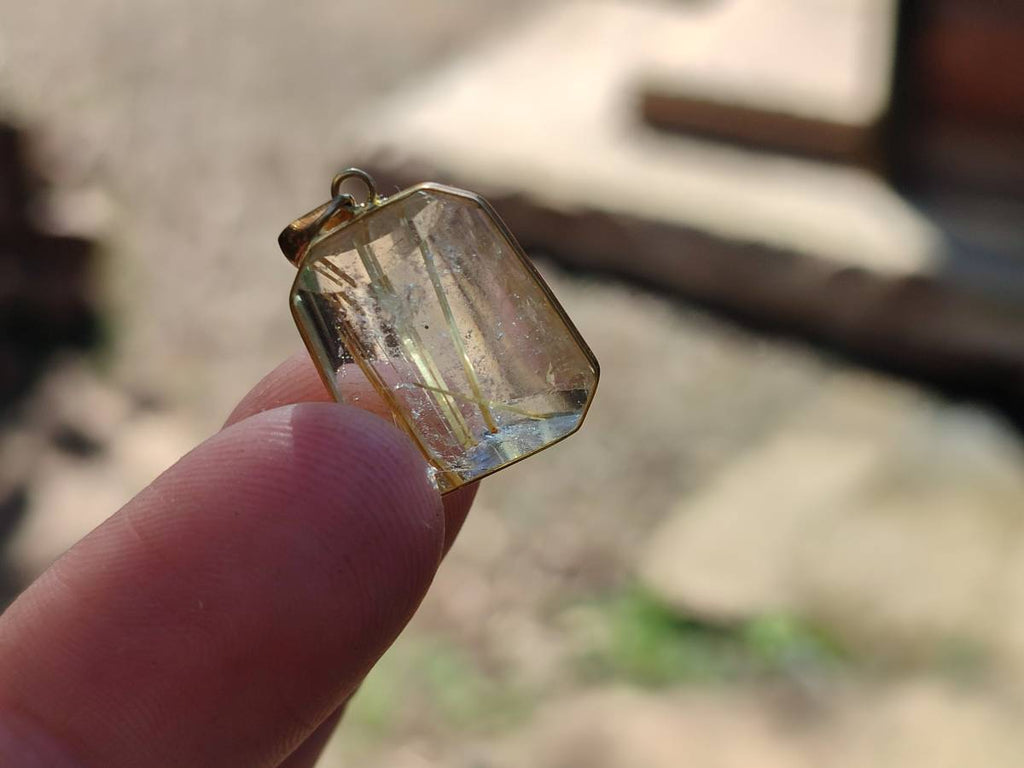 Hand Made Golden Rutile Quartz 9ct Gold Pendants x 5 From Madagascar - Toprock Gemstones and Minerals 