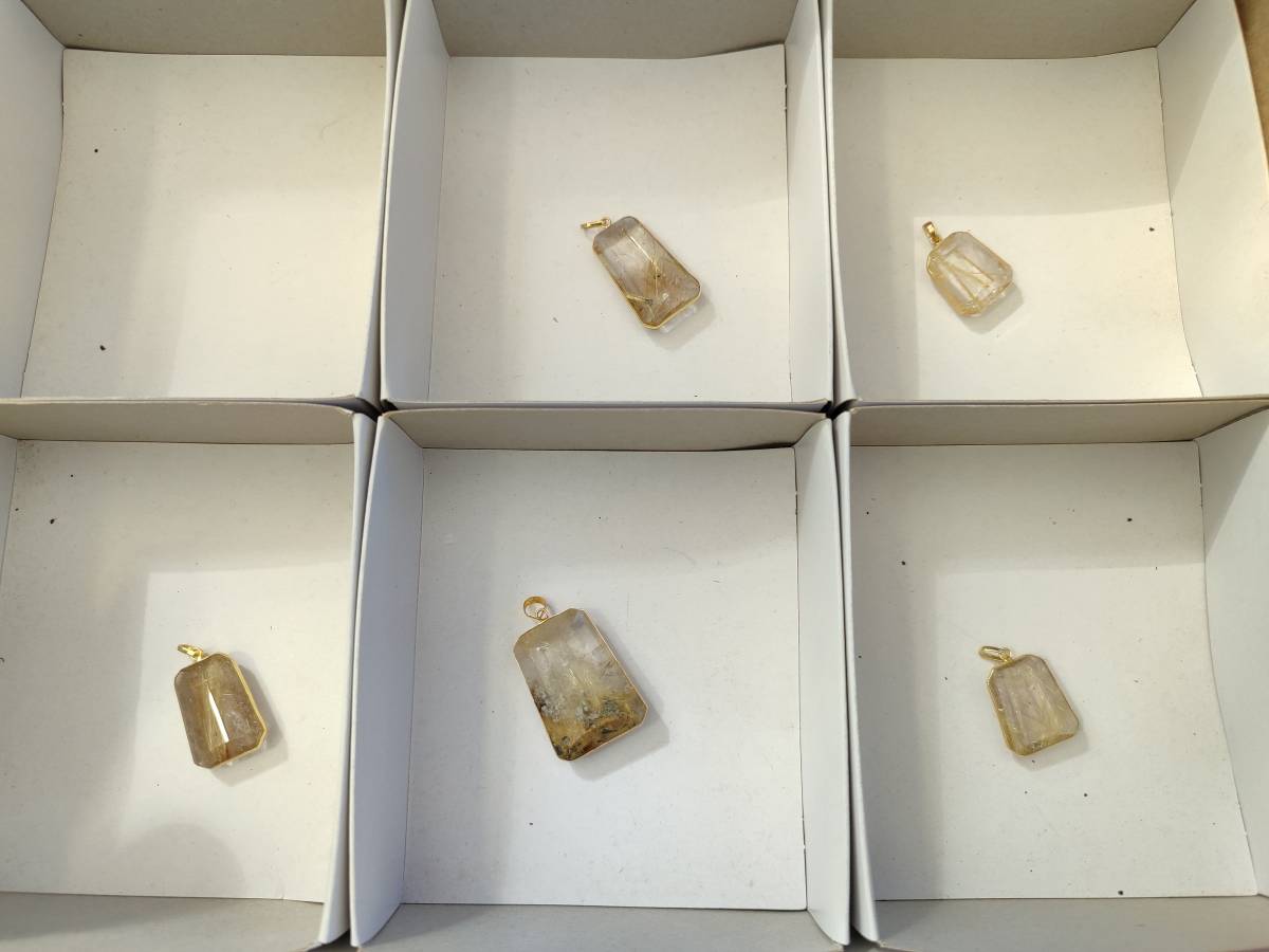 Hand Made Golden Rutile Quartz 9ct Gold Pendants x 5 From Madagascar - Toprock Gemstones and Minerals 