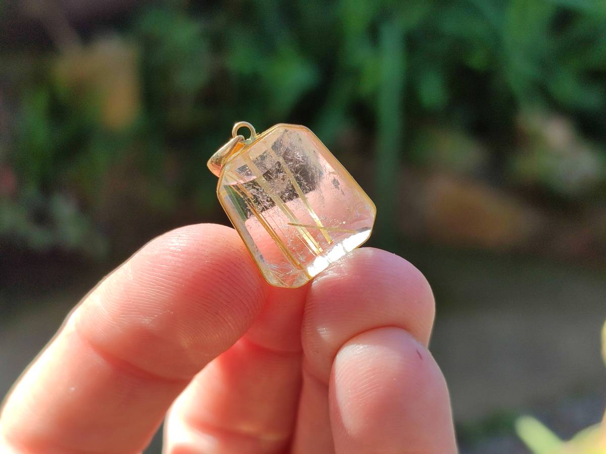 Hand Made Golden Rutile Quartz 9ct Gold Pendants x 5 From Madagascar - Toprock Gemstones and Minerals 